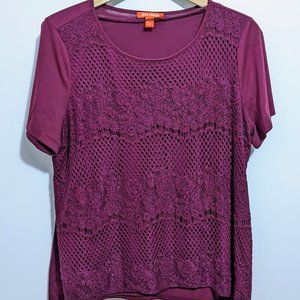 Joe Fresh Burgundy Lace Front T-Shirt Women's XL